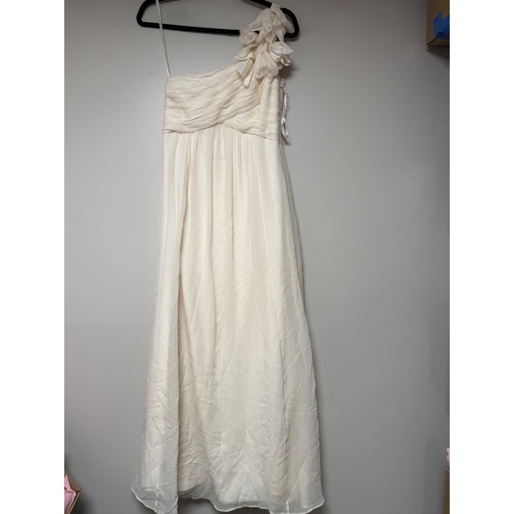 Ann Taylor Gown Women 4 Cream Excellent One Shoulder Floral Ruched Maxi Dress